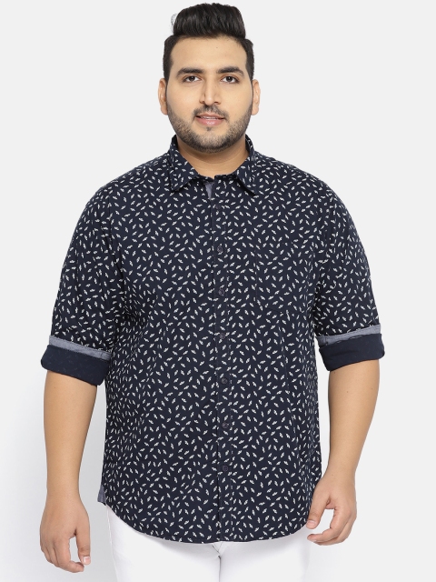 

aLL Plus Size Men Navy Blue Off-White Regular Fit Printed Casual Shirt