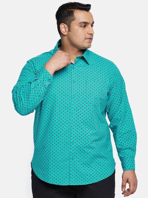 

aLL Plus Size Men Teal Green Red Regular Fit Printed Casual Shirt