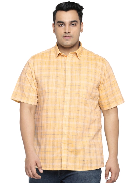 

aLL Plus Size Men Yellow White Regular Fit Checked Casual Shirt