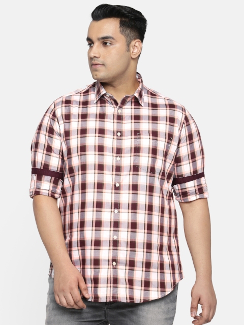 

aLL Plus Size Men Burgundy Off-White Regular Fit Checked Casual Shirt