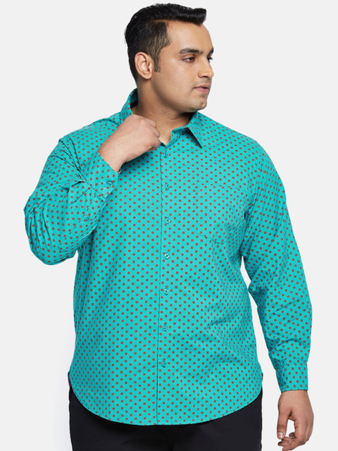 

aLL Plus Size Men Teal Green Brown Regular Fit Printed Casual Shirt