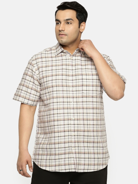 

aLL Plus Size Men Beige Black Regular Fit Checked Casual Shirt