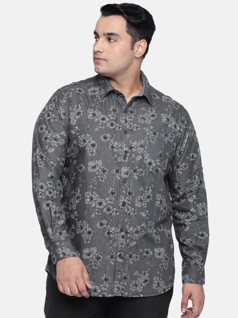

aLL Plus Size Men Grey Regular Fit Printed Casual Shirt