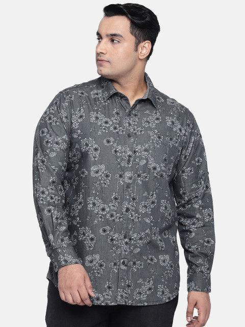 

aLL Plus Size Men Charcoal Grey Regular Fit Printed Casual Shirt