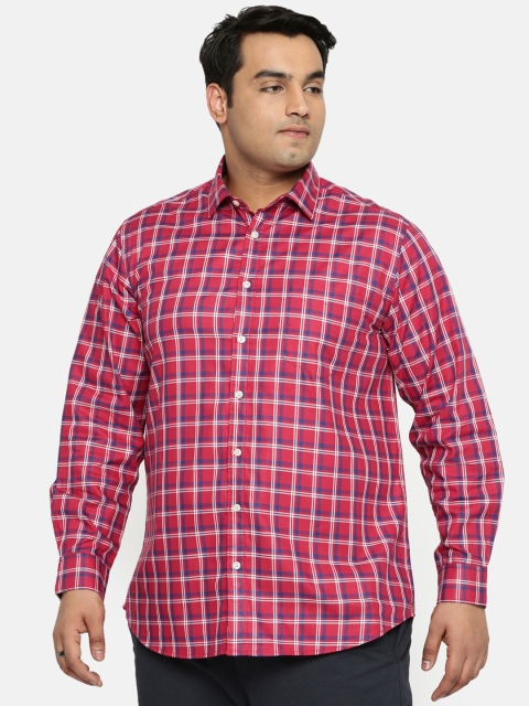 

aLL Plus Size Men Red White Regular Fit Checked Casual Shirt