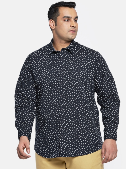 

aLL Plus Size Men Navy Blue White Regular Fit Printed Casual Shirt