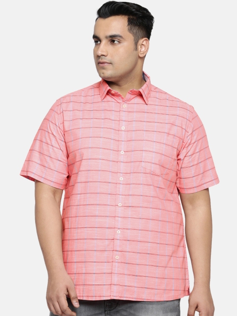 

aLL Plus Size Men Pink Blue Regular Fit Checked Casual Shirt
