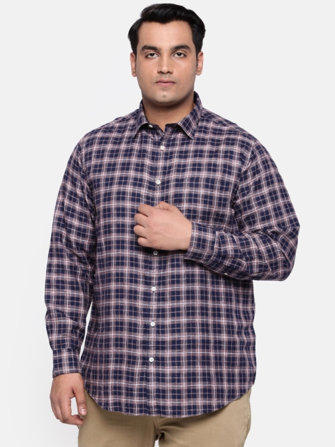 

aLL Plus Size Men Navy Blue Mauve Regular Fit Checked Casual Shirt