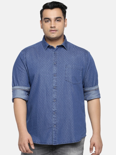 

aLL Plus Size Men Navy Blue Regular Fit Chambray Solid Casual Shirt