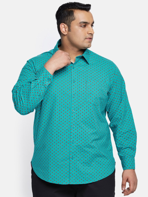 

aLL Plus Size Men Green Regular Fit Printed Casual Shirt