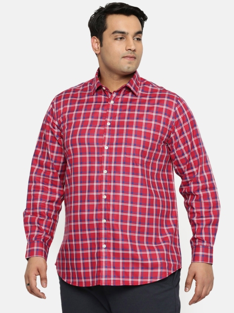 

aLL Plus Size Men Red White Checked Casual Shirt