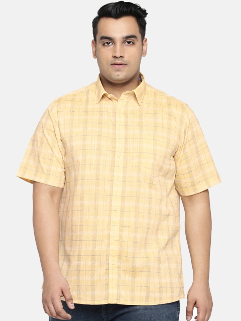 

aLL Plus Size Men Yellow Blue Regular Fit Checked Casual Shirt