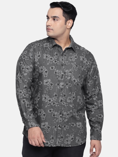

aLL Plus Size Men Charcoal Grey Regular Fit Printed Casual Shirt