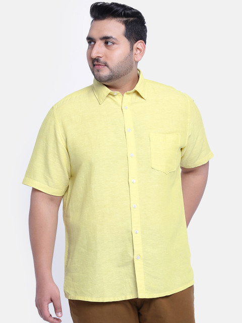 

aLL Plus Size Men Yellow Regular Fit Solid Casual Shirt