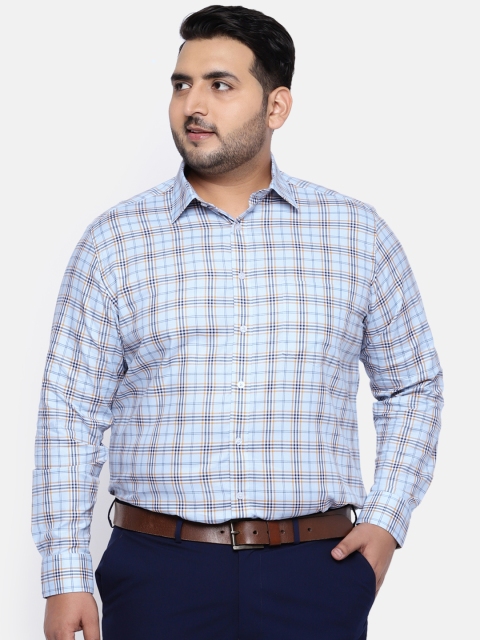 

aLL Plus Size Men Blue Mustard Yellow Regular Fit Checked Casual Shirt