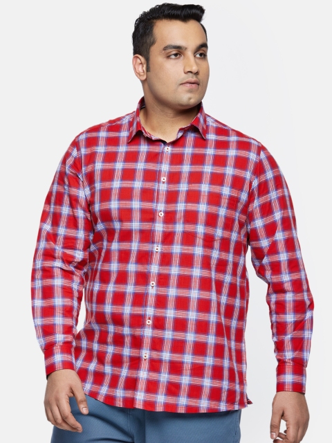 

aLL Plus Size Men Red Blue Regular Fit Checked Casual Shirt