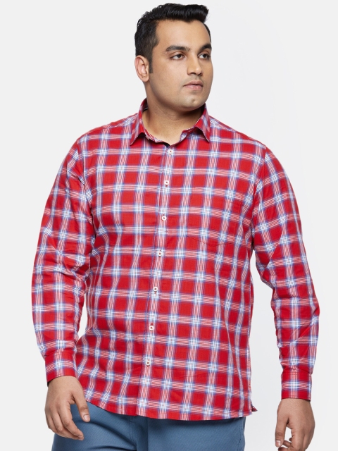

aLL Plus Size Men Red Blue Regular Fit Checked Casual Shirt
