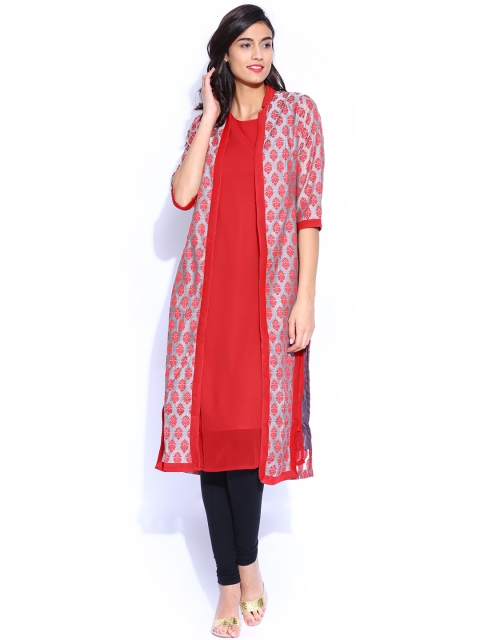 

Vishudh Grey & Red Layered Kurta