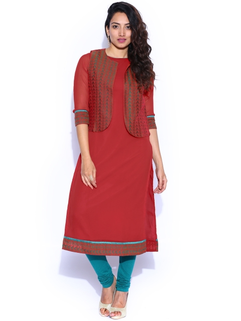 

Vishudh Red & Rust Orange Kurta with Waistcoat