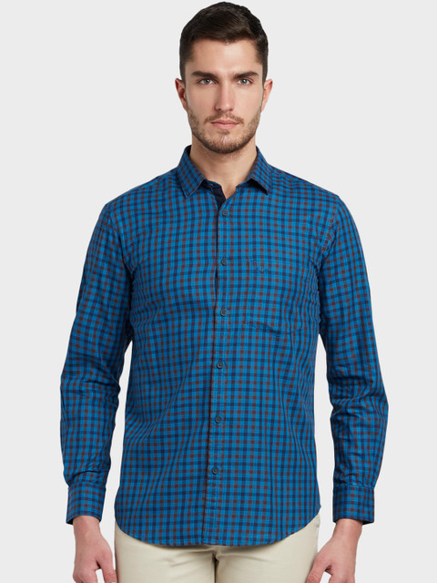 

ColorPlus Men Blue Tailored Fit Checked Casual Shirt