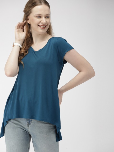 

Mast & Harbour Women Teal Blue Solid High-Low Top
