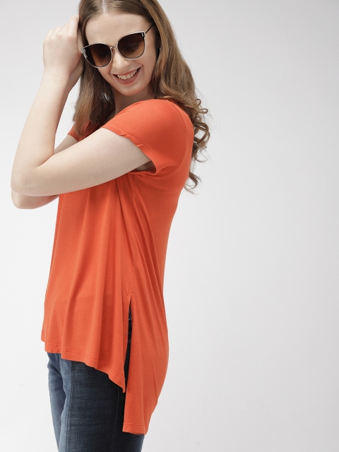 

Mast & Harbour Women Rust Orange Solid High-Low Top