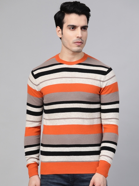 

Levis Men Off-White & Orange Striped Pullover Sweater