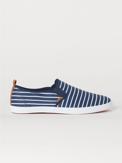 

H&M Men Blue & White Striped Slip-On Trainers