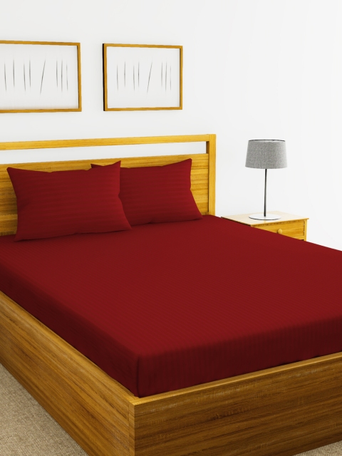 

BIANCA Maroon Self-Striped 210 TC Cotton 1 King Bedsheet with 2 Pillow Covers
