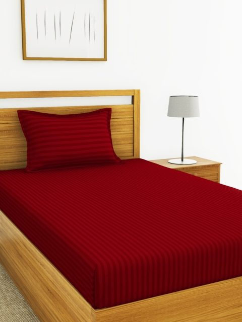 

BIANCA Maroon Self-Striped 210 TC Cotton 1 Single Bedsheet with 1 Pillow Covers