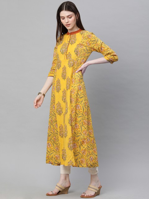 

AKS Women Mustard Yellow Printed A-Line Kurta