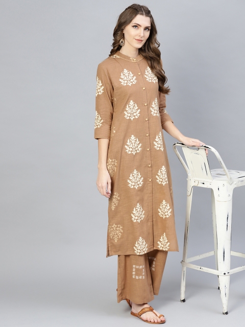 

AKS Women Brown & Off-White Khari Print Kurta with Palazzos