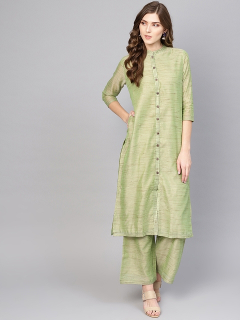 

AKS Women Green Self Design Kurta with Palazzos