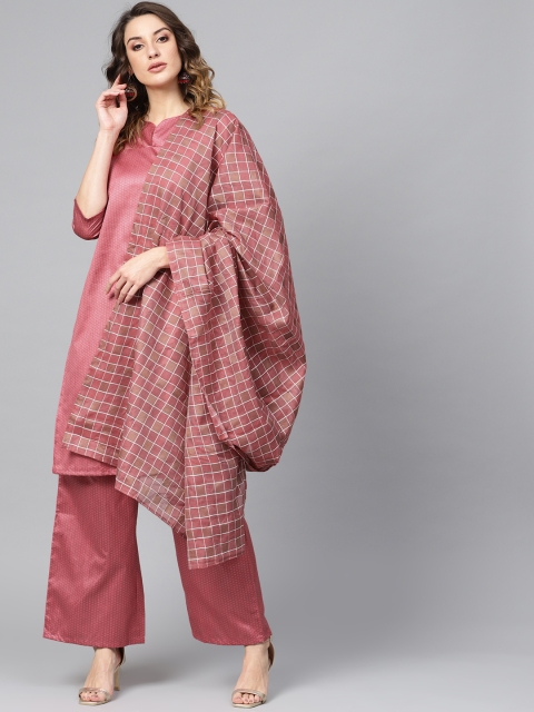 

AKS Women Pink Self Design Kurta with Palazzos & Dupatta