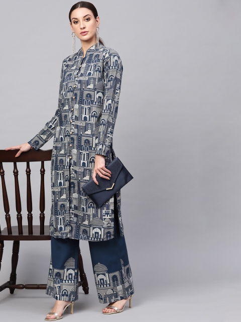 

AKS Women Navy Blue & Beige Hawa Mahal Print Kurta with Palazzos