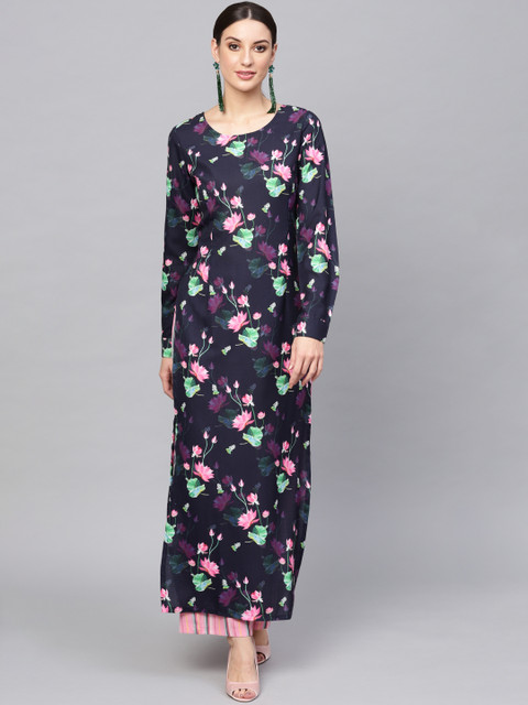 

AKS Women Navy Blue & Pink Printed Kurta with Palazzos
