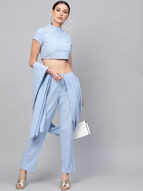 

AKS Women Blue Solid Top with Trousers