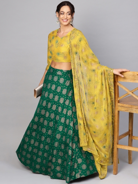 

AKS Yellow & Green Block Print Ready to Wear Lehenga & Choli with Dupatta