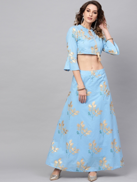 

AKS Blue & Golden Block Print Ready to Wear Lehenga with Blouse