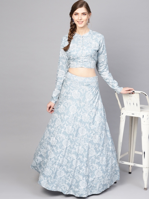 

AKS Blue & White Khari Print Ready to Wear Lehenga with Blouse