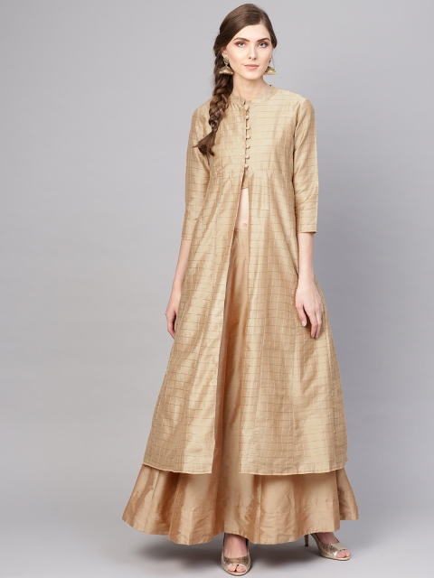 

AKS Golden Ready to Wear Lehenga with Blouse & Ethnic Jacket, Gold