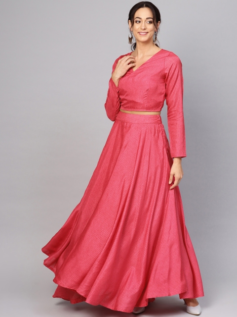

AKS Women Pink & Charcoal Grey Ready to Wear Lehenga with Choli