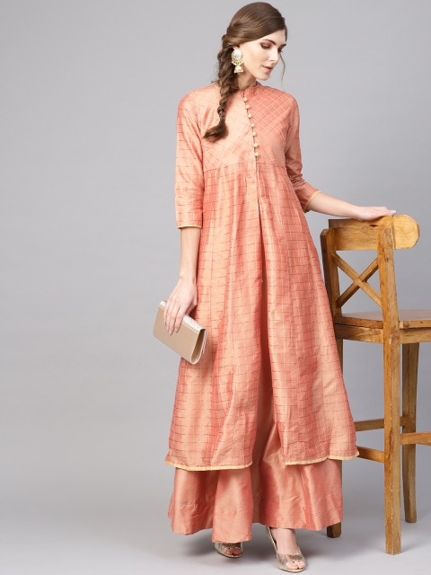 

AKS Peach-Coloured Ready to Wear Lehenga with Blouse & Ethnic Jacket