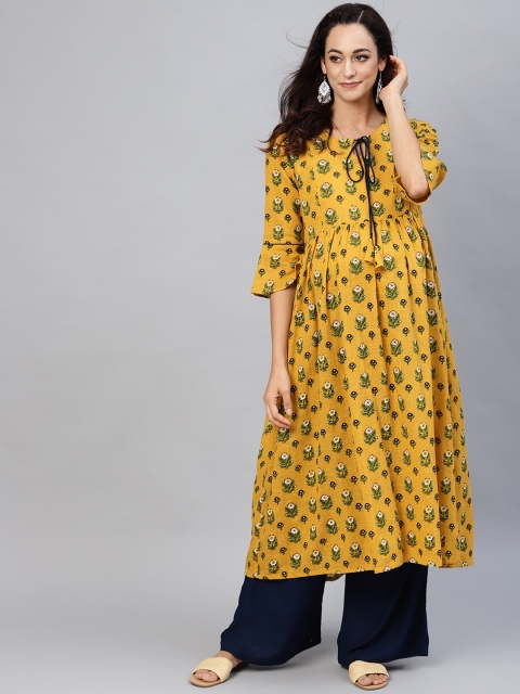 

AKS Women Mustard Yellow & Green Printed A-Line Maternity Kurta