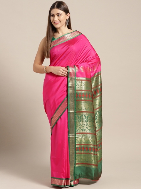 

Ishin Magenta & Green Solid Mysore Silk Saree