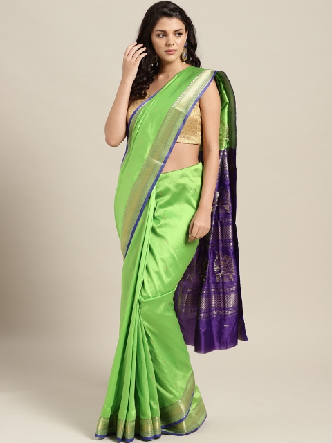 

Ishin Green & Golden Woven Design Mysore Silk Saree