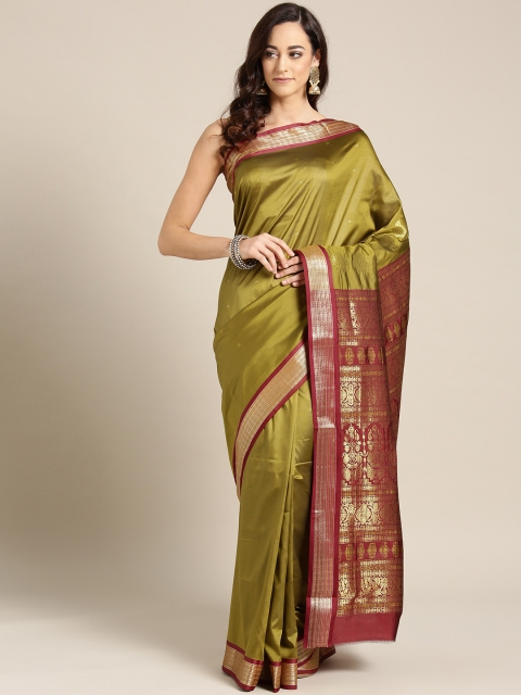 

Ishin Green & Golden Woven Design Mysore Silk Saree