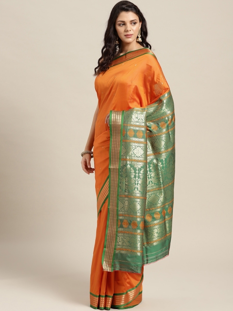 

Ishin Orange Solid Mysore Silk Saree