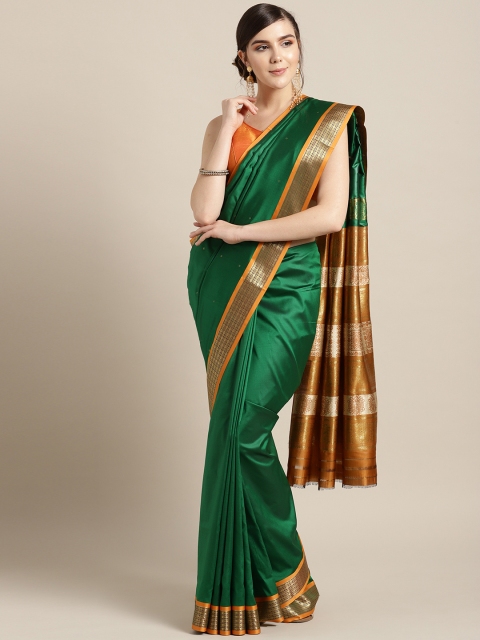 

Ishin Green Poly Silk Mysore Silk Saree