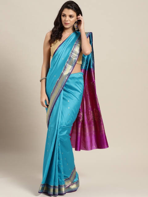 

Ishin Blue Woven Design Detail Mysore Silk Saree